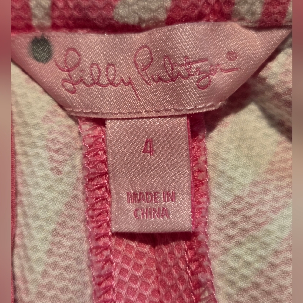 Lilly Pulitzer Palm Beach Fit Cropped Pants Pink Palm Sz 4 Gold Button Preppy - Picture 4 of 12